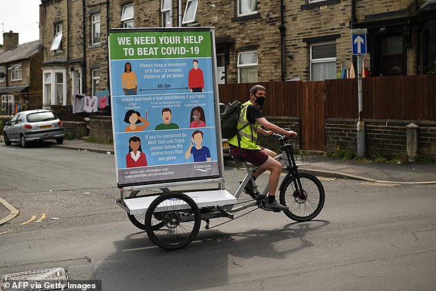 Regional public health director Debs Harkins Calderdale said: 'I'm sorry to say that I'm writing this today to stress how serious the situation in Calderdale is, and to ask for your help to tackle Covid-19.' Pictured: A promotion funded by the borough council
